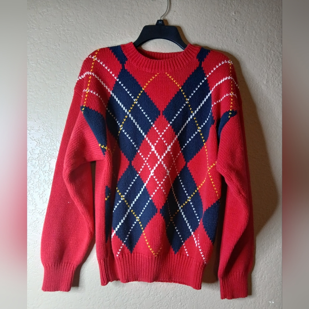 VTg NAUTICA Red and Blue Argyle Men's Sweater Size L